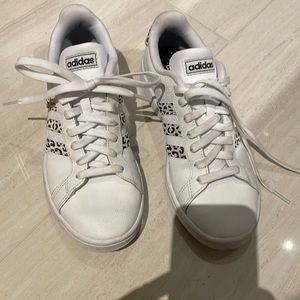 Adidas black and white leopard tennis shoes